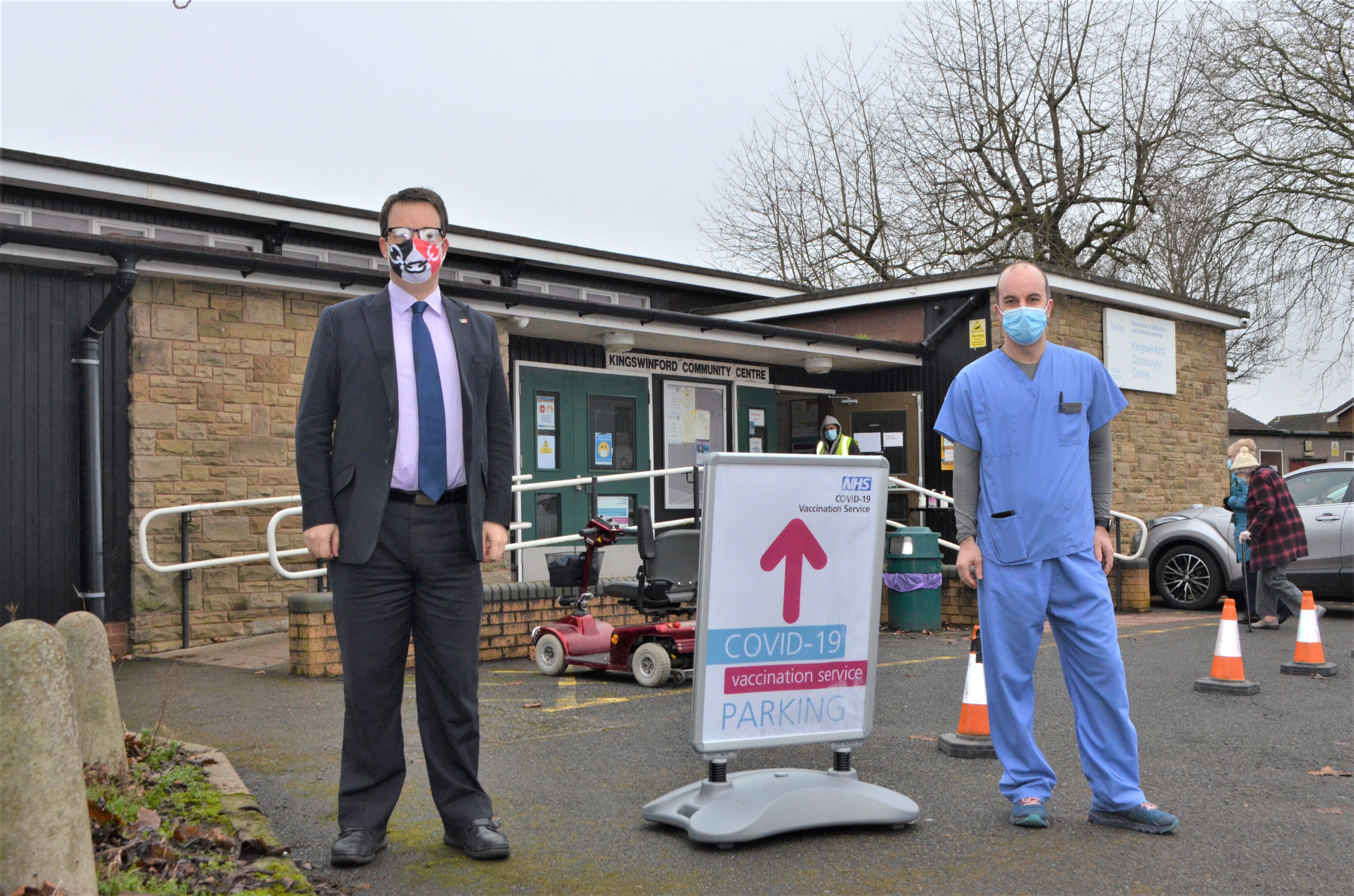 Mike with Dr Simon Hughes, local GP and Clinical Director for the vaccination service in Kingswinford, at the vaccination site at Kingswinford Community Centre