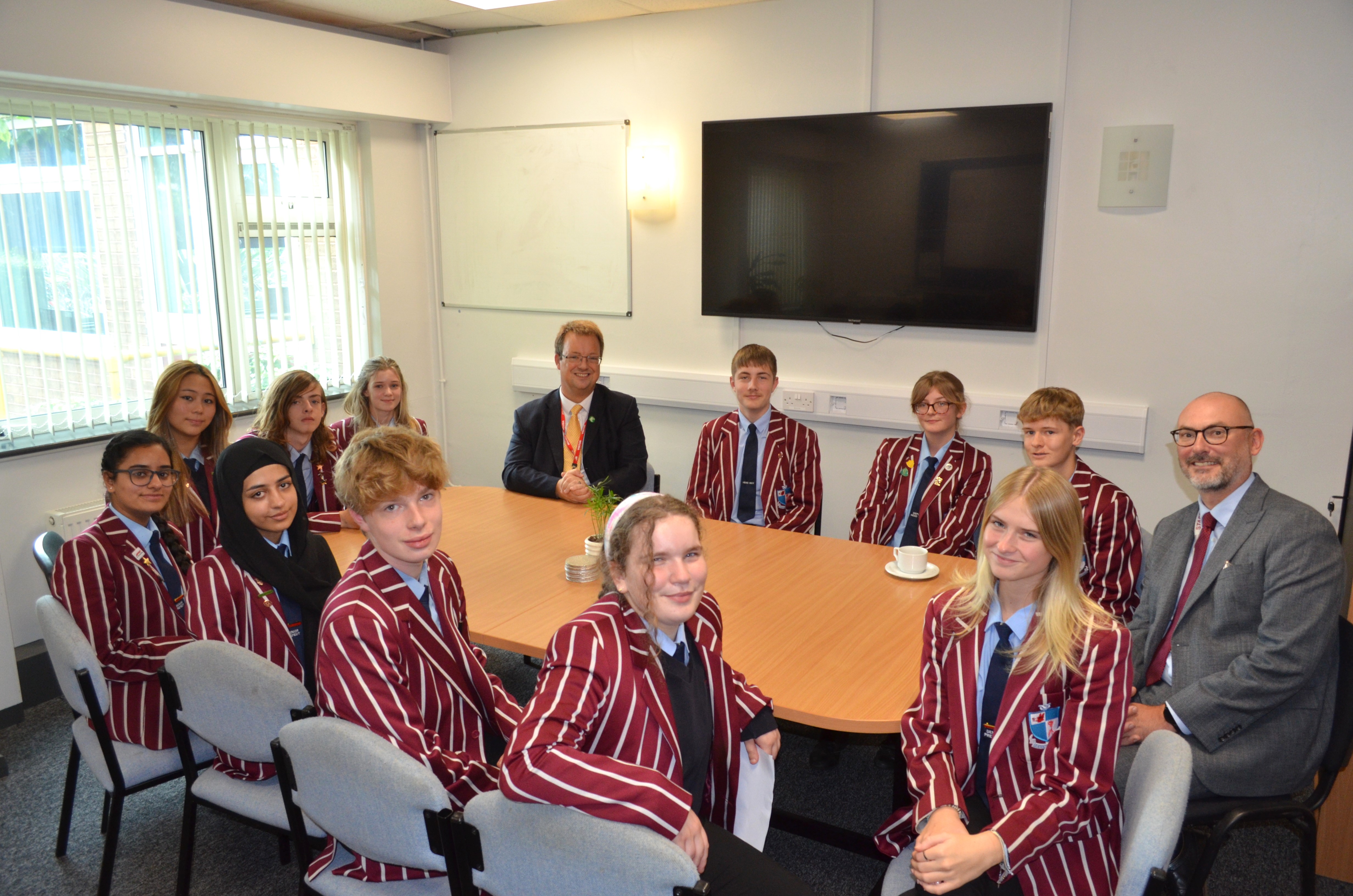 Mike Wood MP with Crestwood School prefects and Headteacher Mr Sutton
