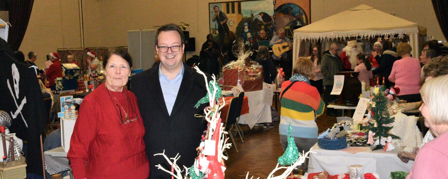 Mike at Wordsley Community Centre Christmas Bazaar with Janet Blakeway